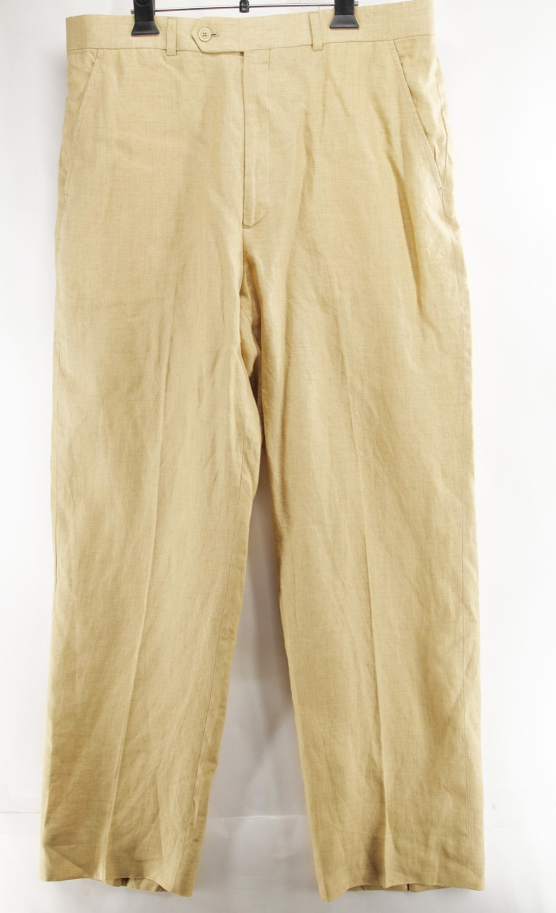 Haspel Mitch Linen Pants Mens 36x30 Natural Tan Flat Front Summer Beach Trousers